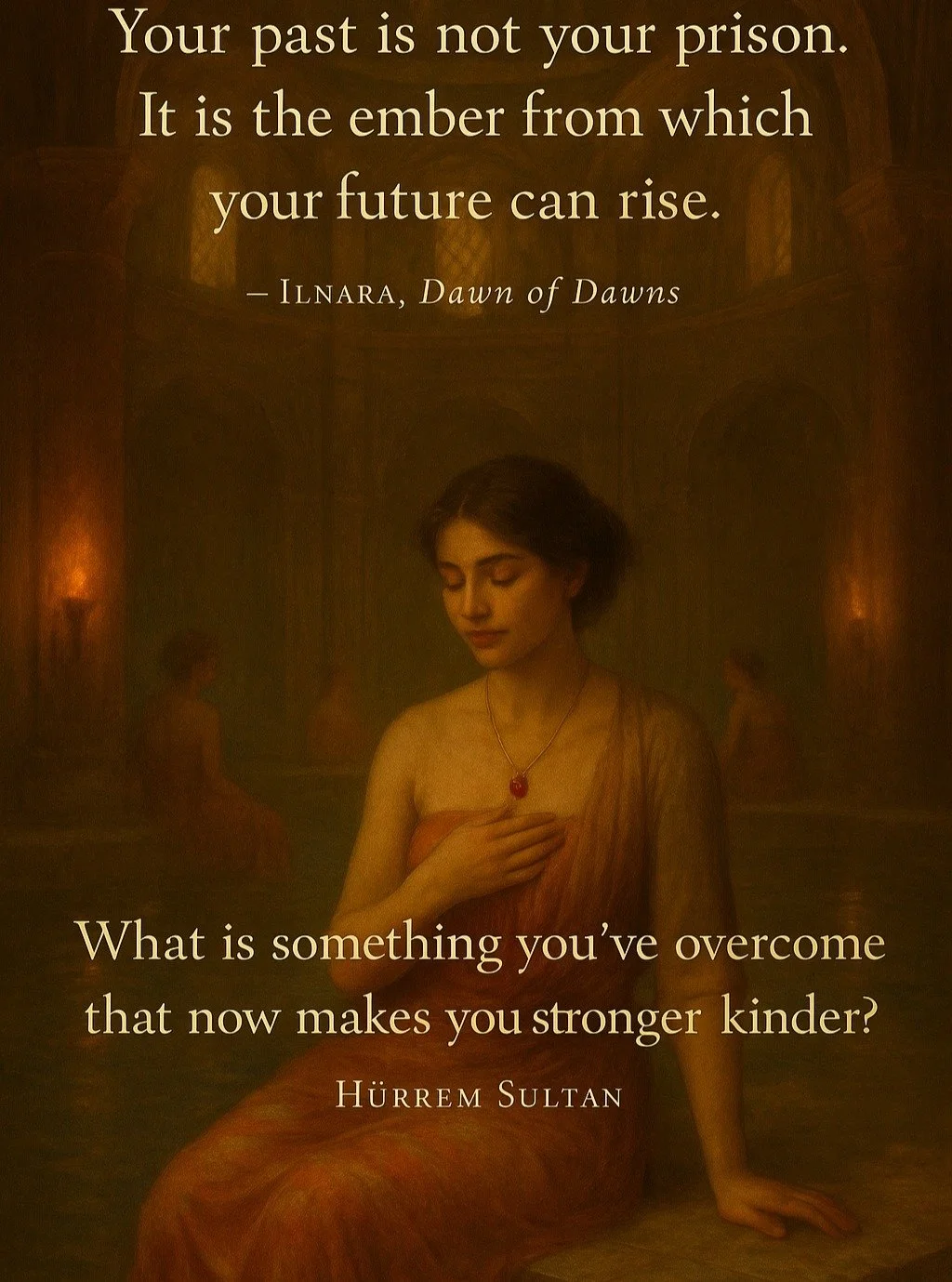 H&uuml;rrem Sultan rose from slavery to the Sovereign Heart&mdash;not through ruthlessness, but through resilience, devotion, and radiant intelligence.

She transformed suffering into purpose, constraint into compassion, and power into generosity.

H