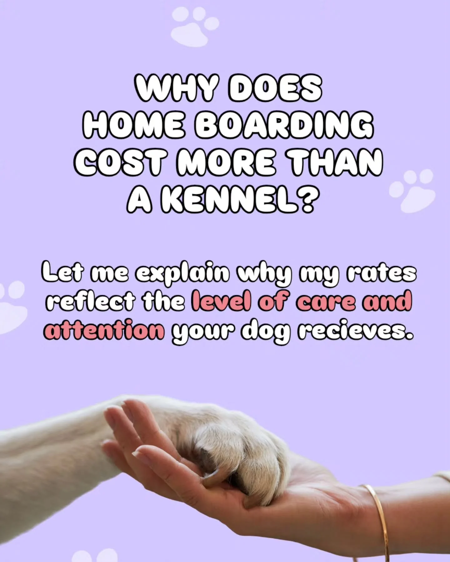 This isn’t just boarding, it’s my passion. π©·
Your dog gets one-on-one care, a cozy home, and someone who truly sees them as family. πΎ
Limited spots because I only host one family at a time, it’s all about quality, not quantity.