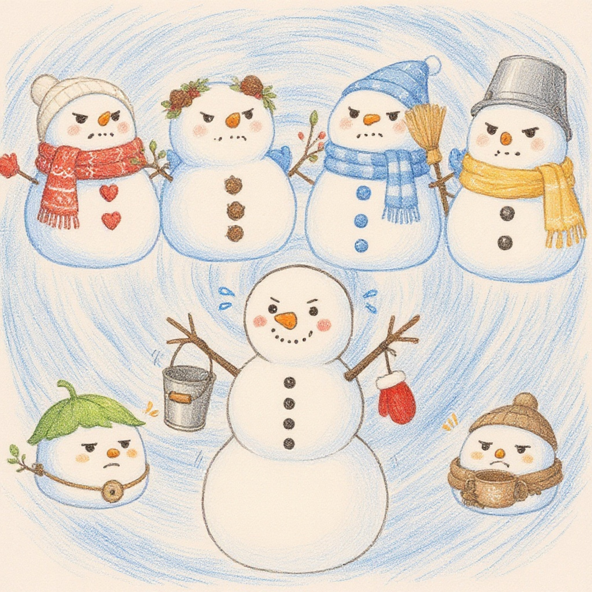 「俺は花火を見に行く」と変わり者の雪だるまが言うと、皆いっせいに「無理だ」「夏は地獄だ」「溶ける」「保冷剤が持たない」と一斉に責められる雪だるま