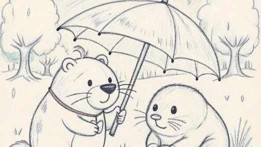 雨に濡れないようにねかぴ☔
#カッピーズもりのなかまたち　#雨　#もぐらのモグモグ