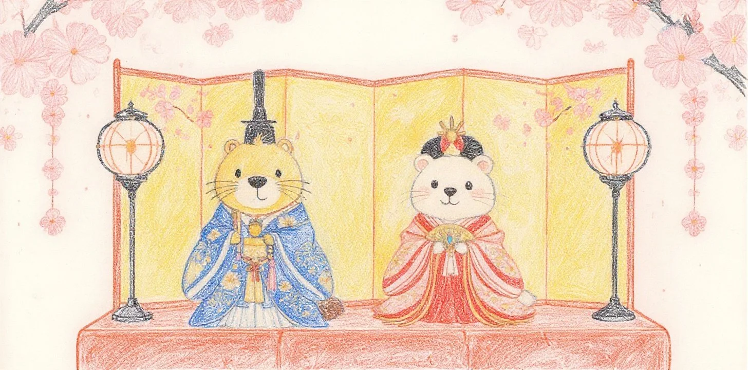 Kappy and Kinari dressed as Hina dolls for Hinamatsuri.カッピーときなりちゃんのひなまつり。