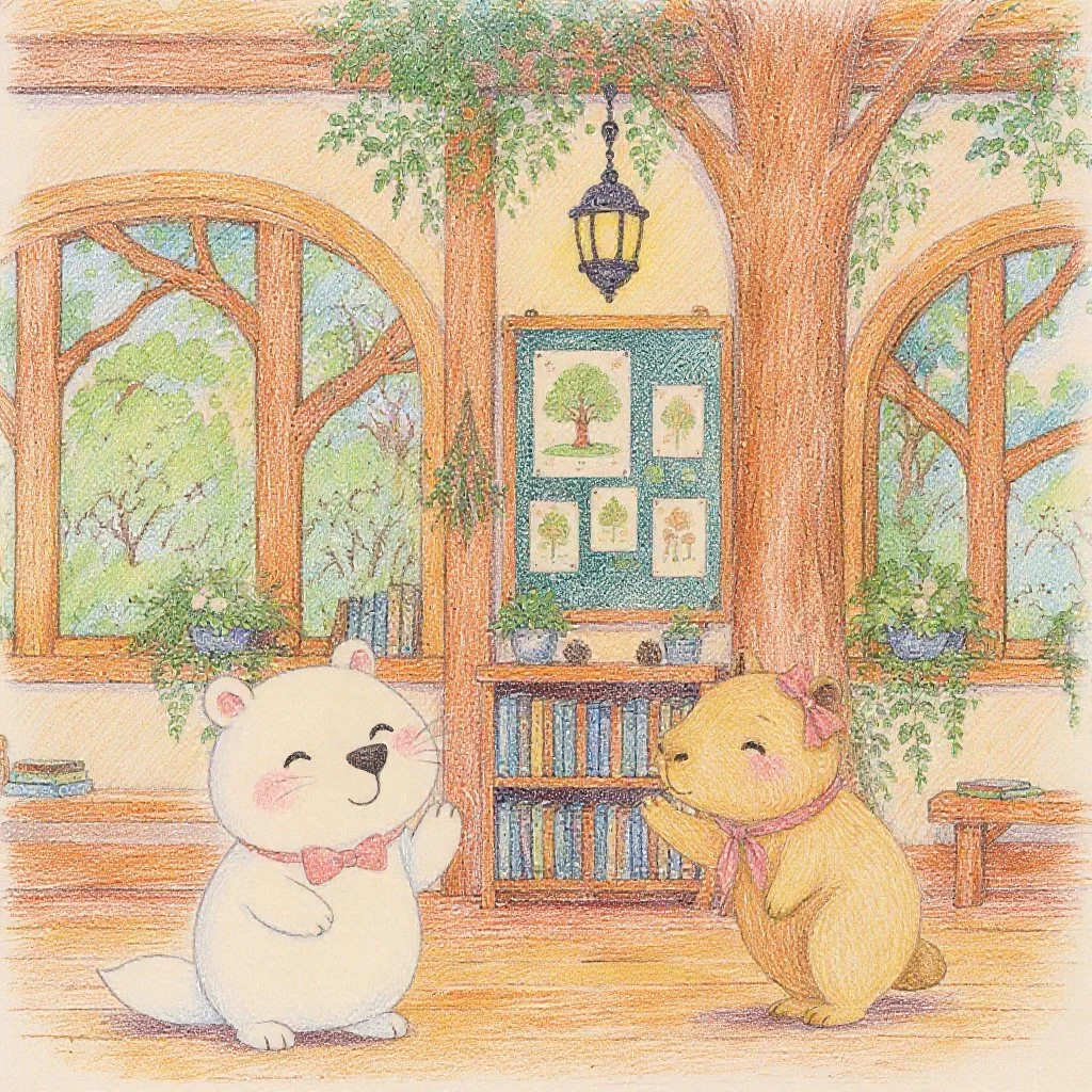 きなりちゃんときなこが挨拶している