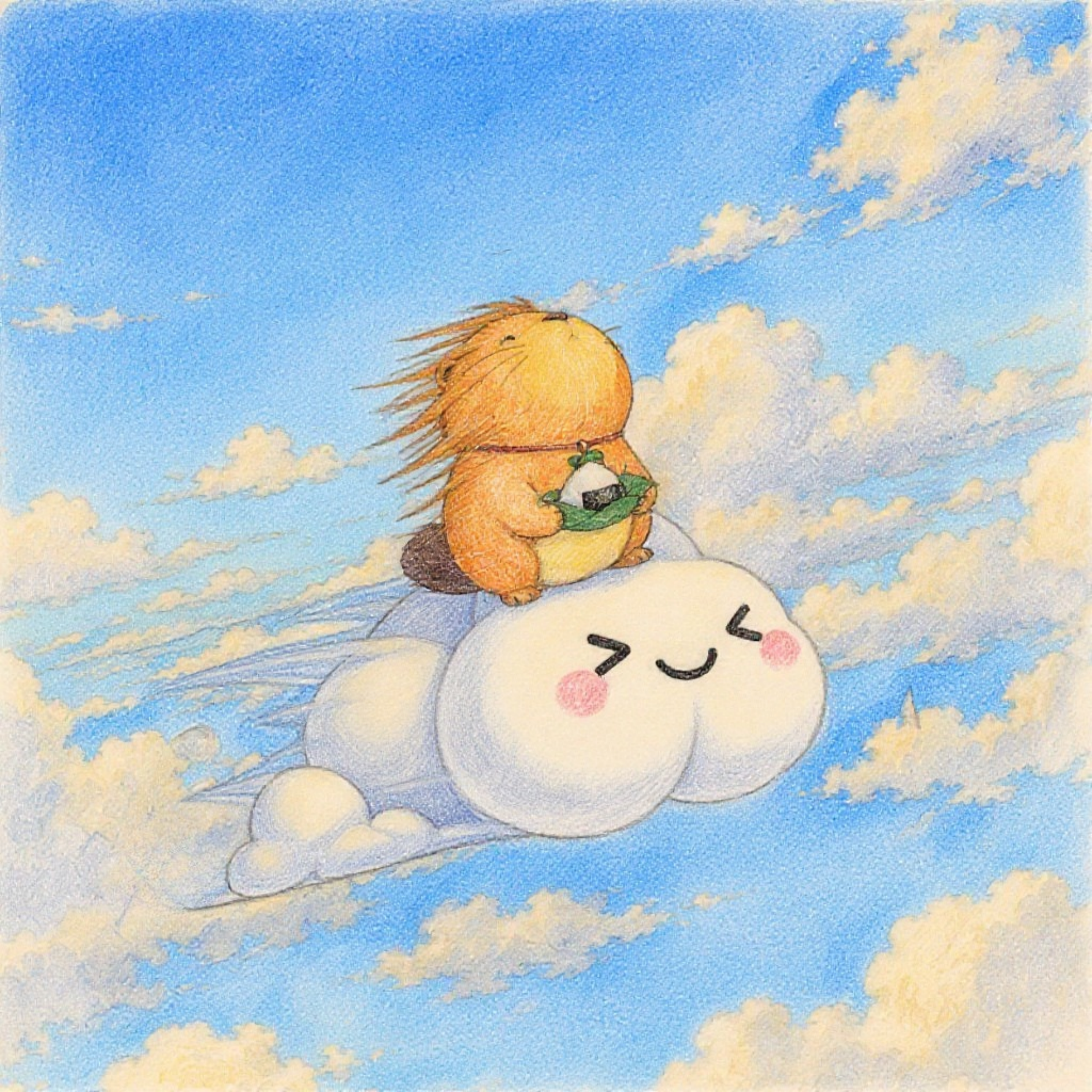ぴゅーーん！！！はやいはやい！  おいしいおいしい！    くもくんは とってもはやい！  はやいはやい！ もうすぐもうすぐ！