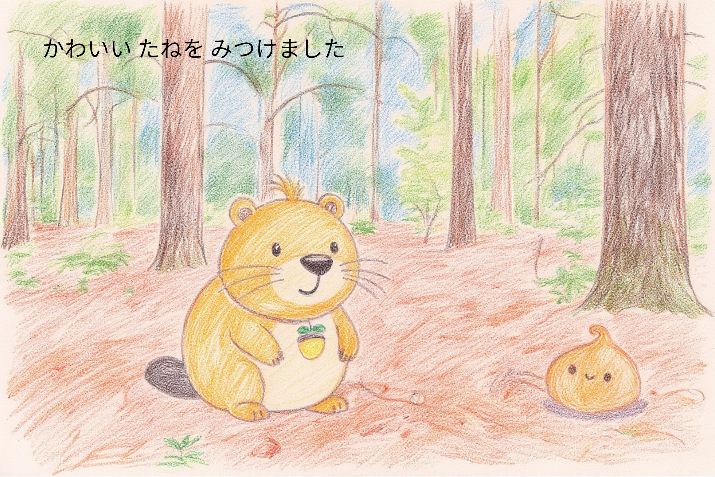 Kappy meets the cute seed again in the forest. もりのなかで、またかわいいたねにであいました。