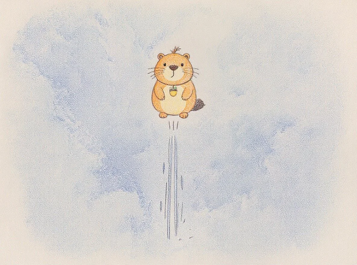 ぴゅー　雲の中　回りは真っ白かぴ