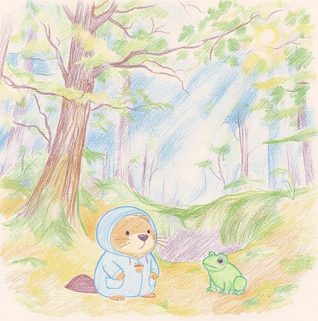 カッピとケロちゃんはじーっと目を合わせています。
