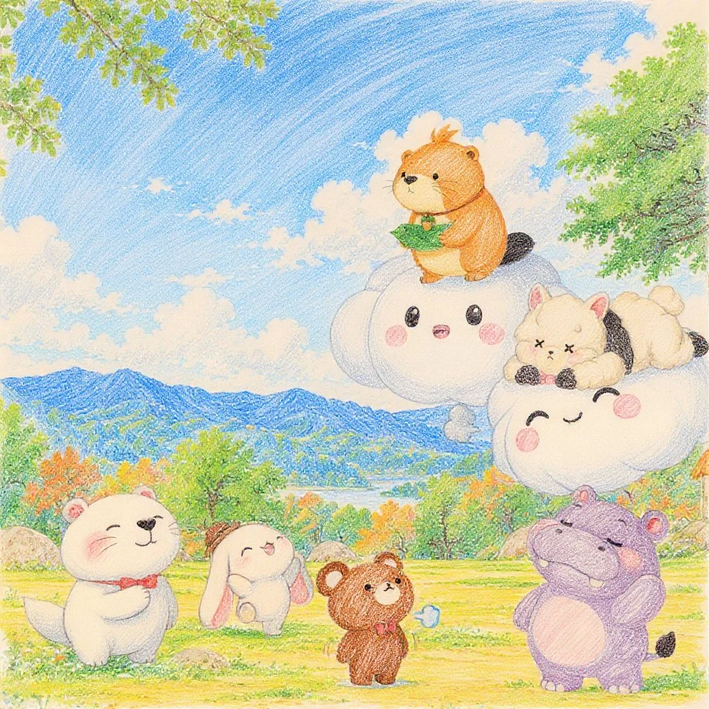 「あ、カッピーとアルパカ先生が帰ってきた！」なんとか ふたりとも ぶじにかえってきたみたい    くもくんは じゆうきままの 自然の子（しぜんのこ）  いうことは きいてくれないね！