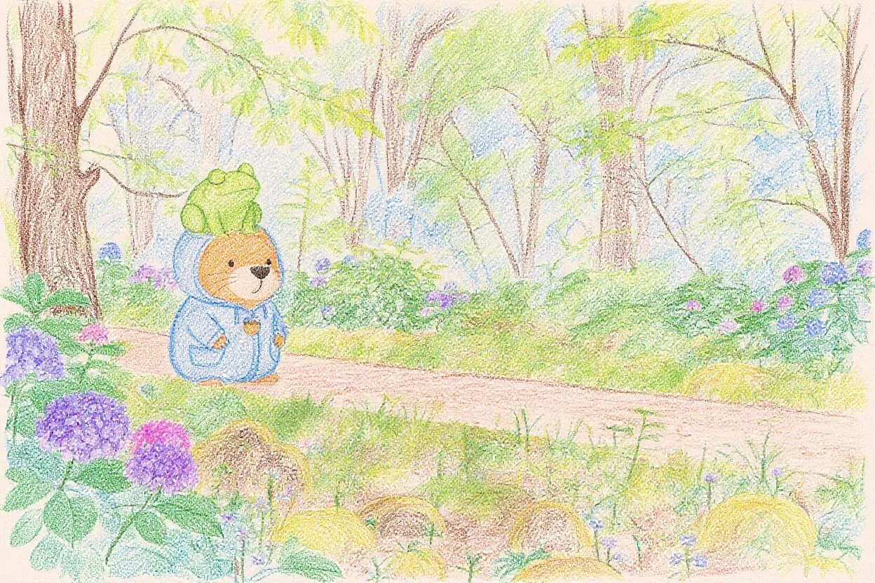 ケロちゃんはカッピーの頭の上で居眠り。カッピーはペタペタと歩いていきます。