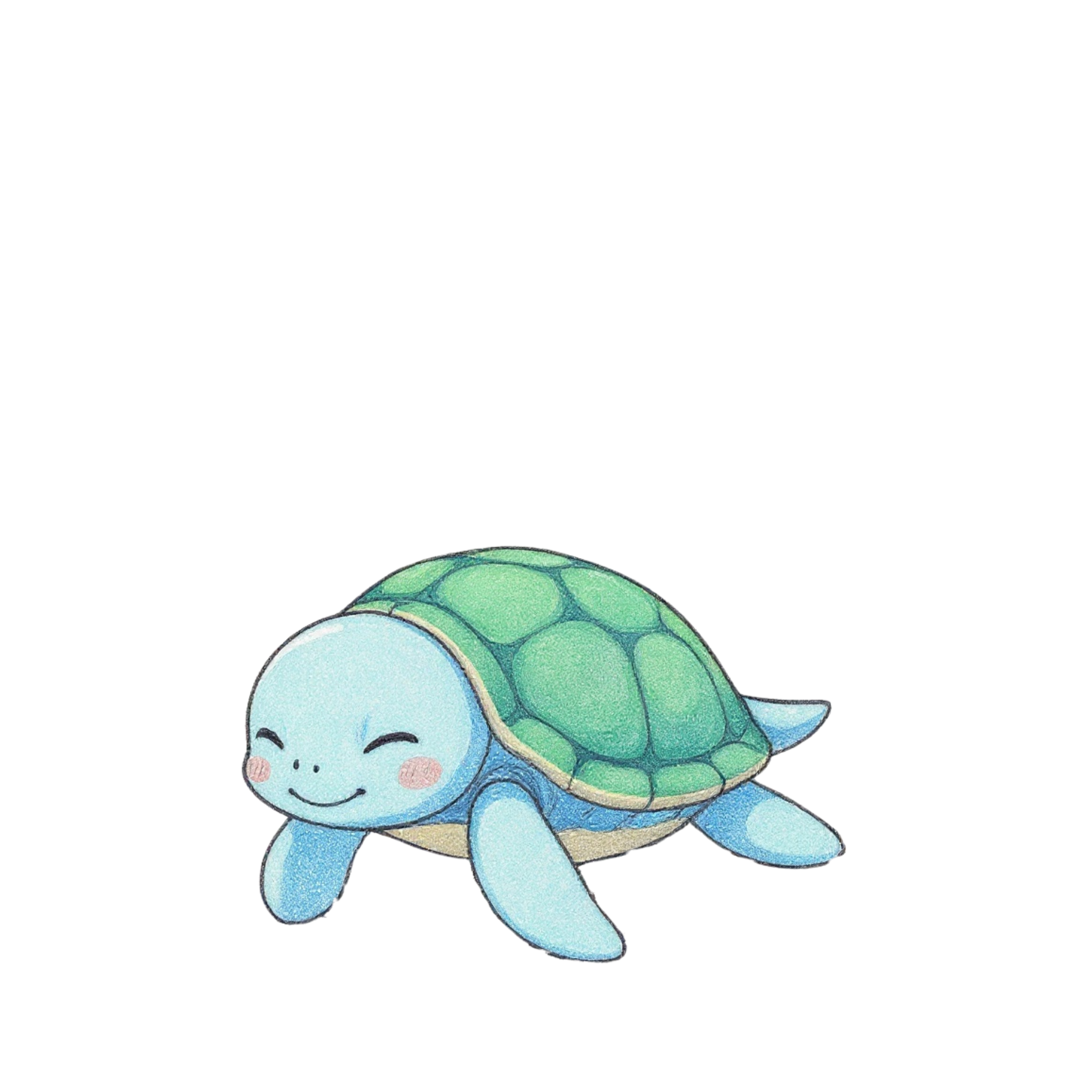 かめきちのキャラクター紹介。かめきちは広い海でいっつも笑顔。笑顔は寂しさを紛らわすため？