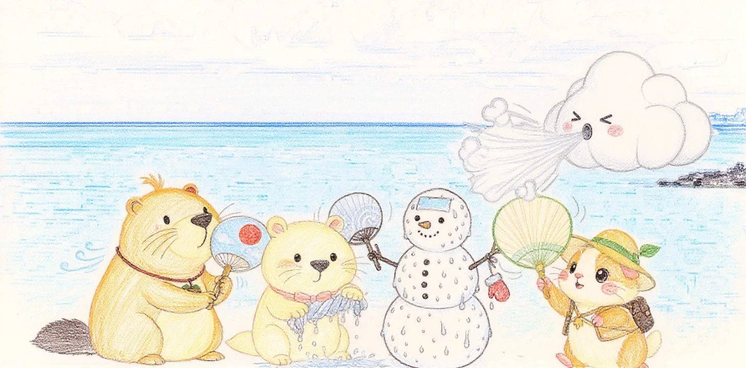 ゆきだるまが溶けないようにみんなであおいで　夏の雪だるまは絶対に溶けない⛄。