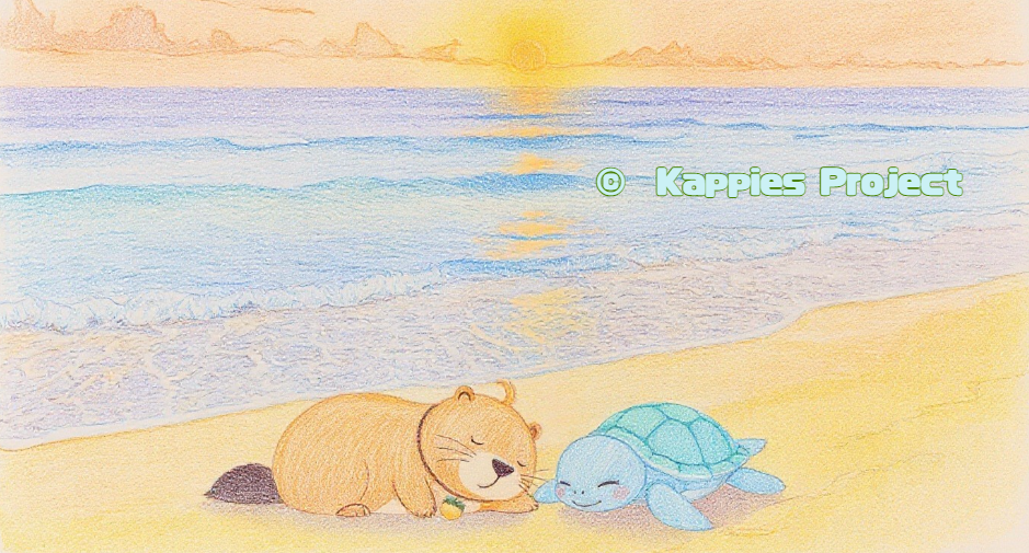 When the day slows down, they rest side by side.
夕日の砂浜で、となりどうし。なにもしない時間が、いちばんあたたかい。