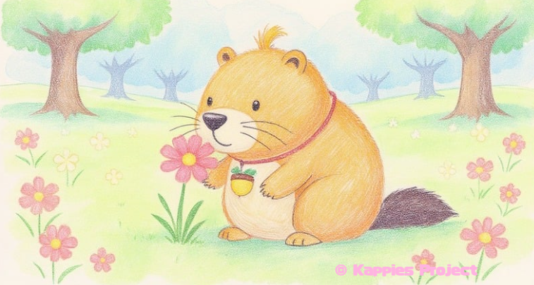 When something catches your heart, your eyes begin to shine.
とってもかわいいお花を見つけたカッピー。芽を輝かせて興味津々。