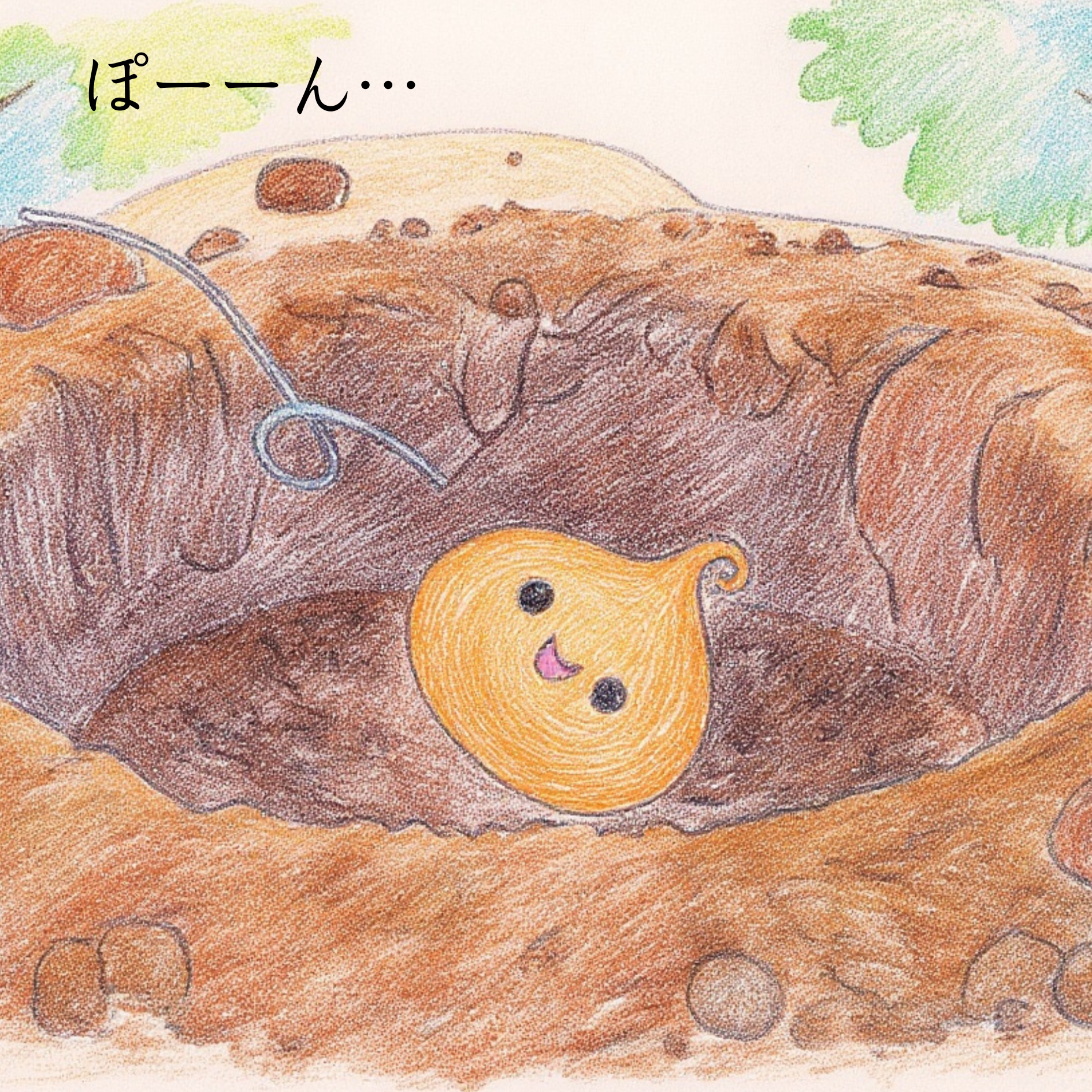 土の中にポーンと転がる（放り込まれる）かわいいたね　カッピーとかわいいたね　17ぺージ.png