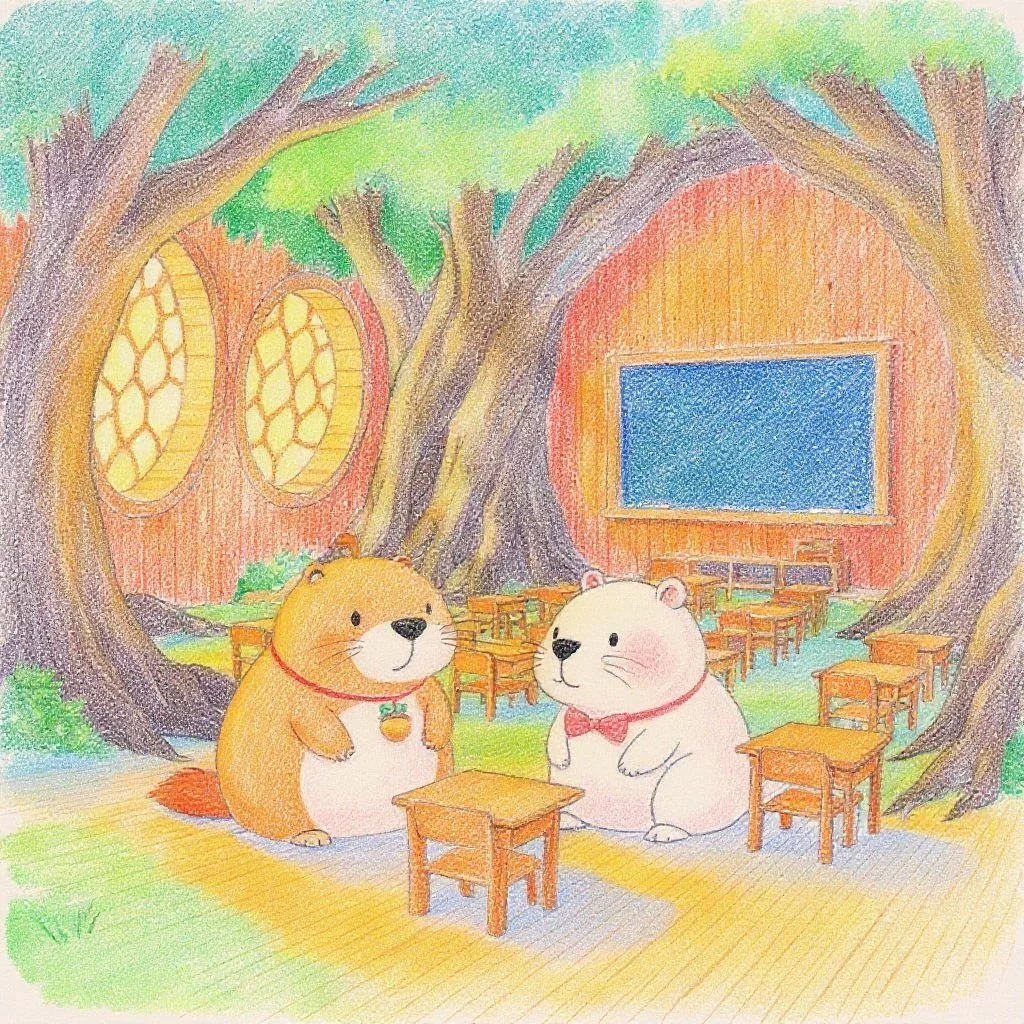 放課後、掃除当番だった２匹は一緒にお掃除。掃除の時間も楽しい時間に。