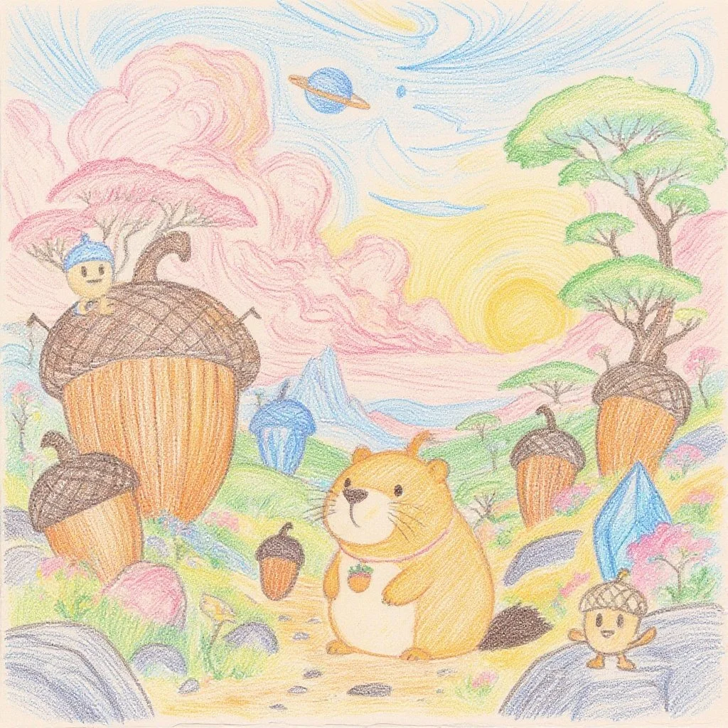 Acorn fairies are dancing while Kappy watches the stars, and he starts to feel hungry. どんぐりの妖精さんが踊っていて、星を見ていたらおなかがすいてきたカッピー。