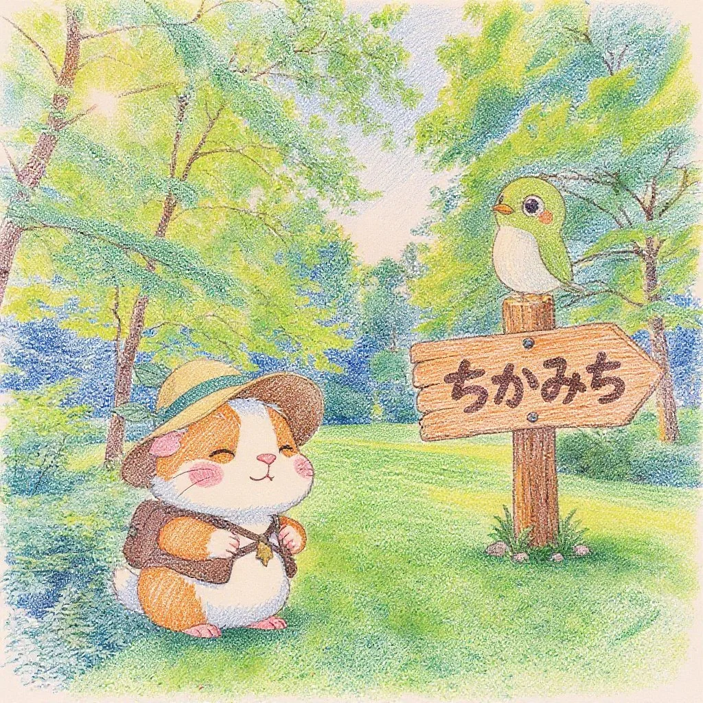 あ！「ちかみち」だって！あっちに行こう！モルちゃんは近道を信じているみたい
