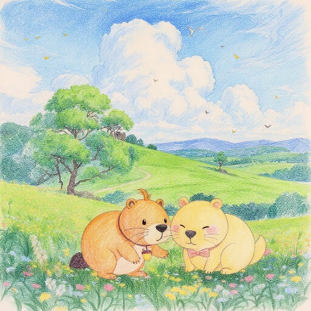 きなりちゃんが転んでしまったら、カッピーはすぐに駆け寄りました。「大丈夫？」