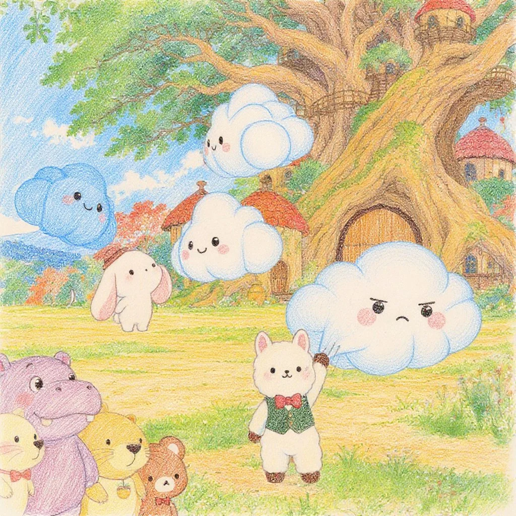むぎゅー！くもくんを ひっぱりました・・・    「これから このくもに のっていきま～す」でも、、、いきなり ひっぱられて ごきげんななめな くもくん　