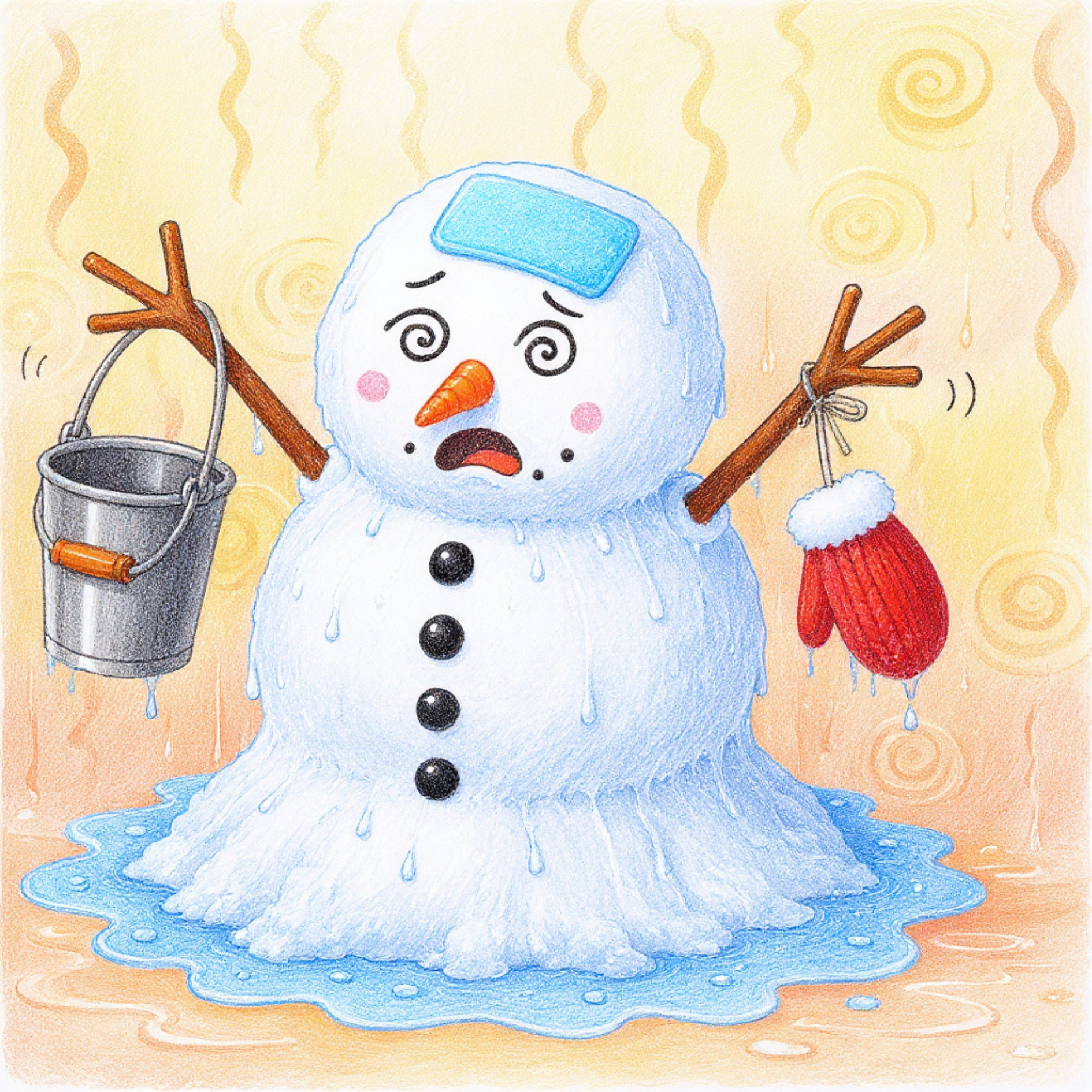 暑い、、、準備したものが全部通用しない。溶け始める雪だるま