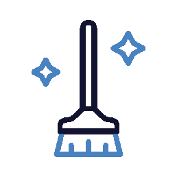 Line drawing of a broom with two sparkling stars.