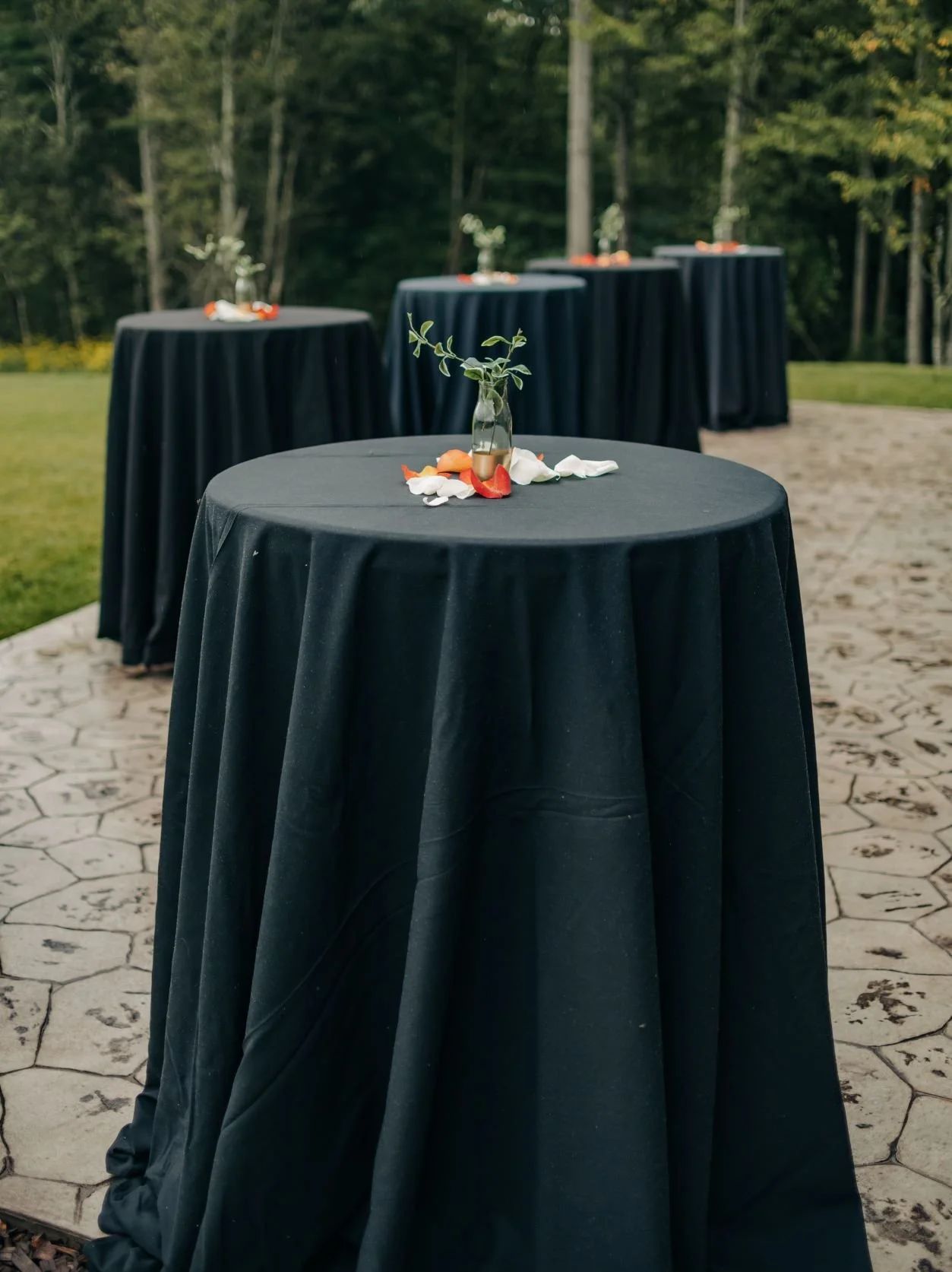 (8) 30" cocktail tables w/ black spandex linens (linens not pictured)