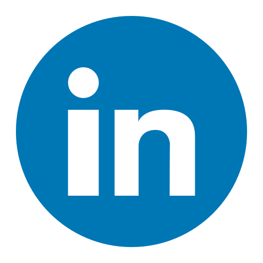 LinkedIn logo, a blue circle with the white 'in' letters in the center.