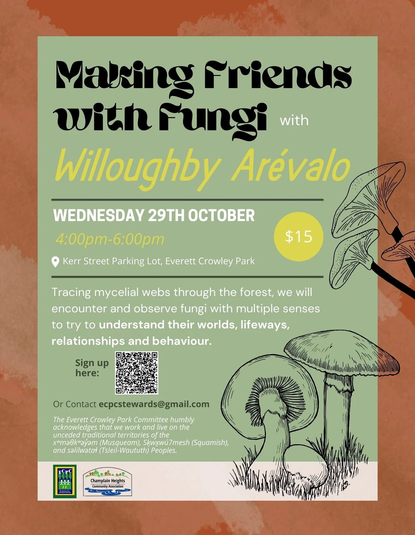 We are excited to have Willoughby Arevalo back to lead us on another mushroom walk! 

This is an awesome opportunity to learn about the science and wonder of fungi, from an expert mycologist!

Sign up via the link in our bio!