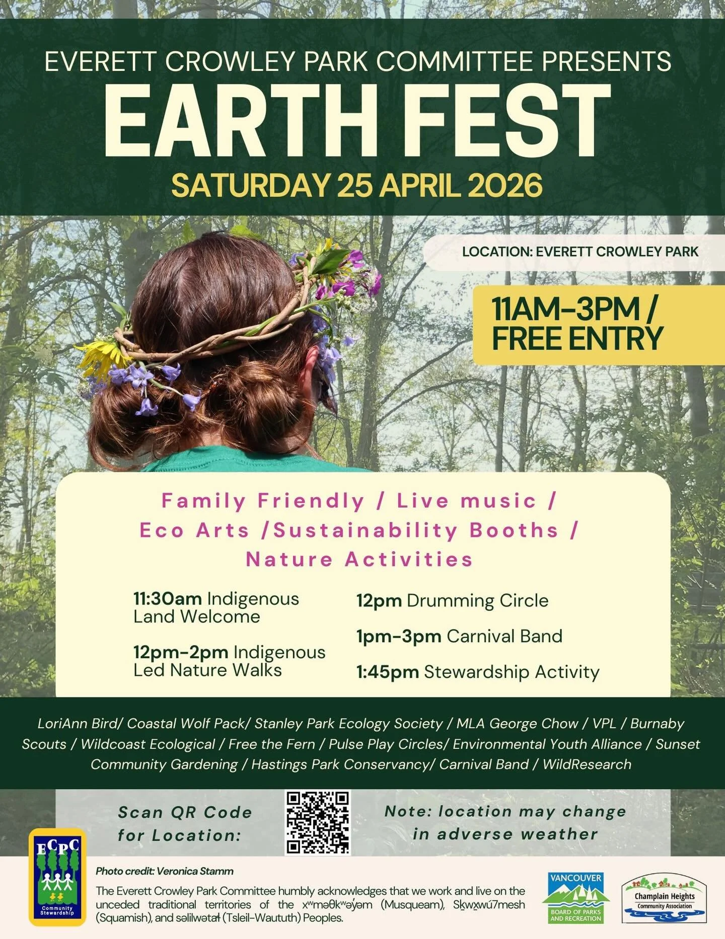 Save the date!! EARTH FEST 2026 🌍 

We are excited to announce Earth Fest 2026 will be happening ok Saturday 25th April from 11am-3pm. 

Join us for a day of music, connecting with nature, ECP-arts, meeting new people, and celebration nature 🍃 

We