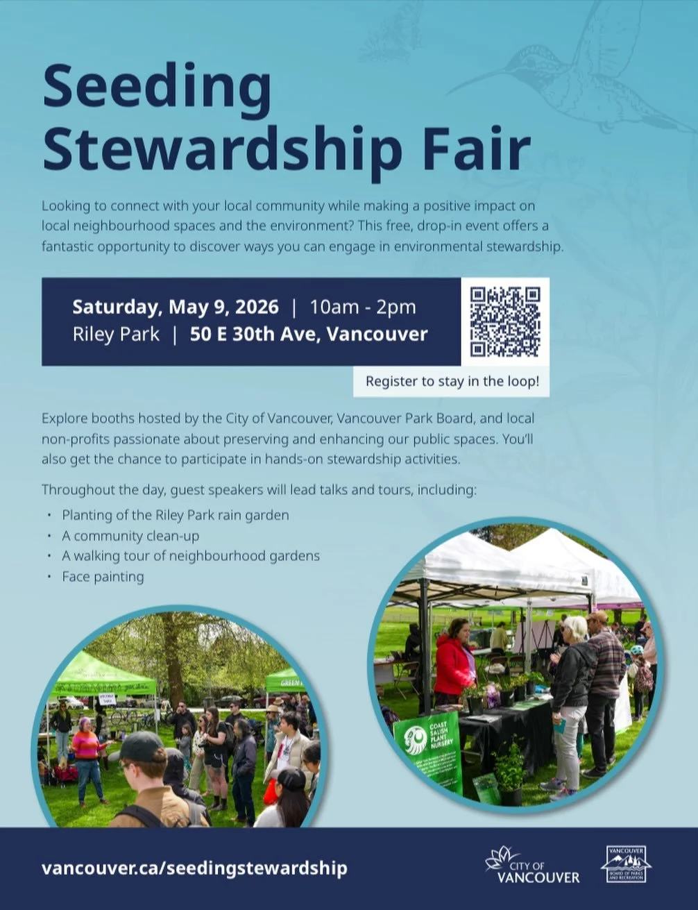ECPC is excited to be attending the seeding stewardship fair again this year! 

Pop by to talk to us about urban ecological restoration, volunteer opportunities and to find out more about Everett Crowley Park!

@cityofvancouver @vanparkboard
