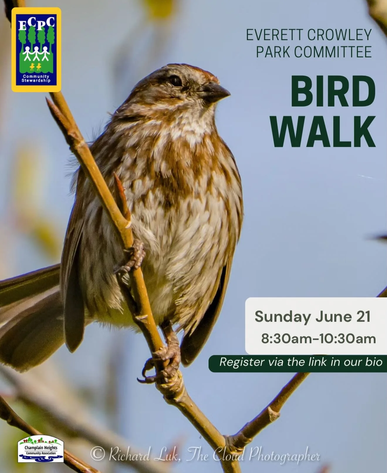 Join us at our last bird walk of the summer! 

Whether you are new to birding or an experienced birder, our bird walks are a great way to learn more about the birds using the habitat of Everett Crowley Park.

Sign up via the link in our bio!
