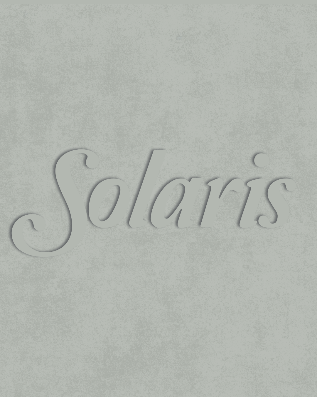 The word 'Solis' written in large, light-colored, cursive font on a plain, textured gray background.