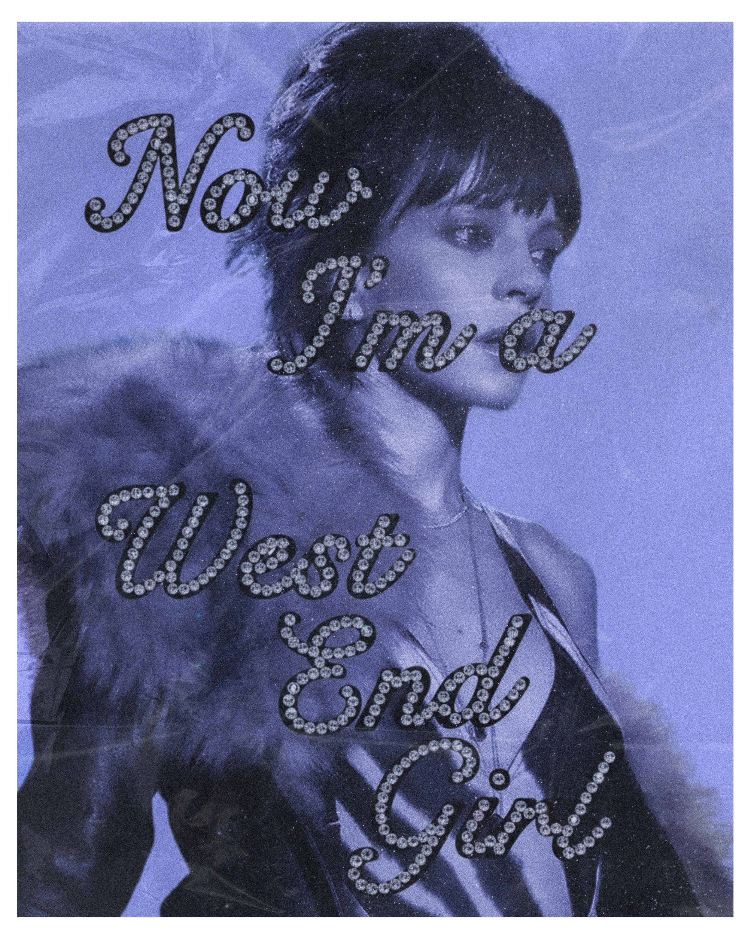 A portrait of a woman with short hair, wearing a leather jacket with a fur collar. The text overlay reads 'More Fun The West & Style' in rhinestone-style letters.