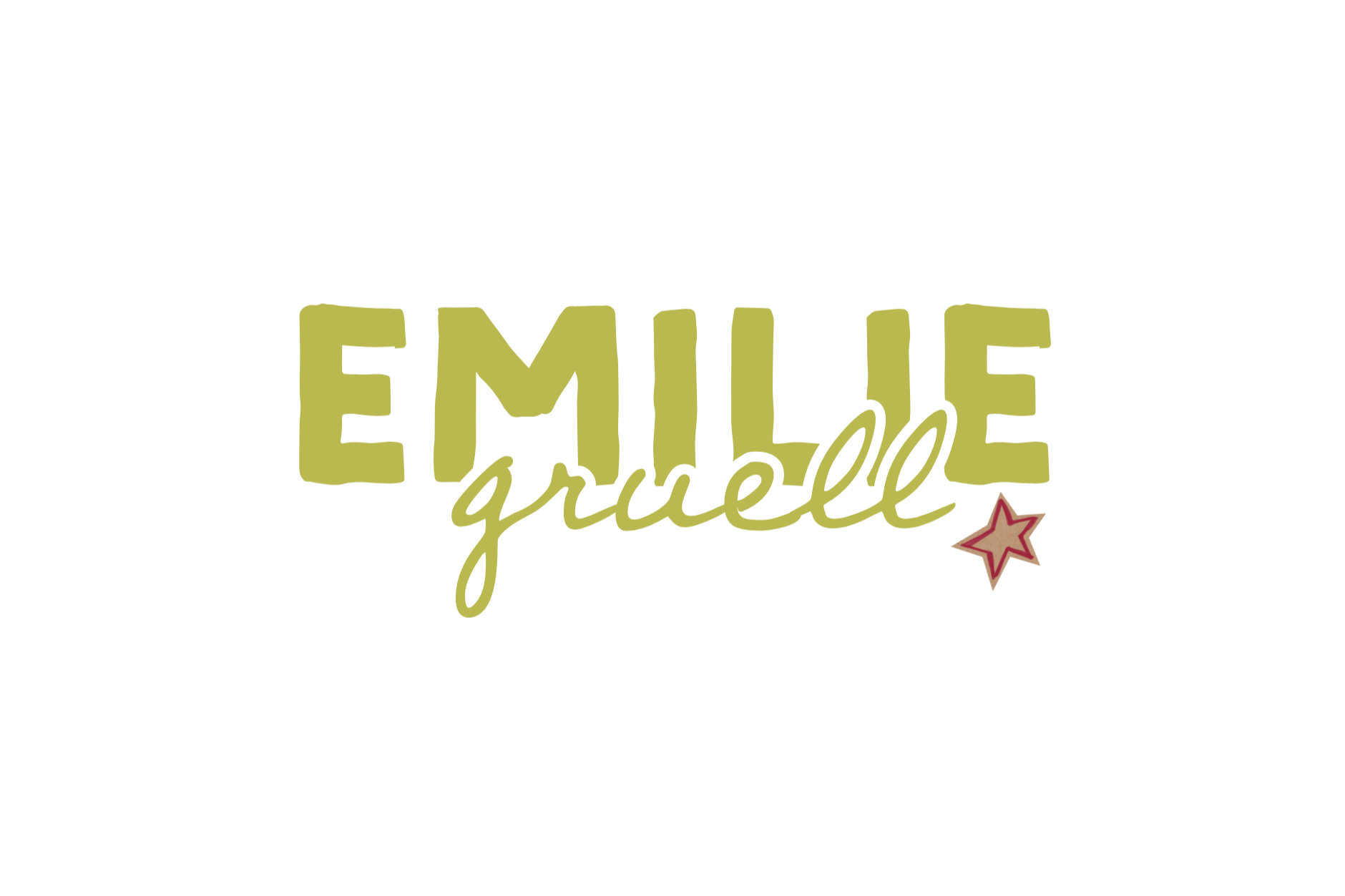 Logo with the text 'Emilie Gruelle' in large green and white letters, with a small red star near the bottom right.