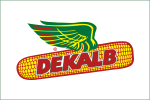 Decalb logo featuring a winged wheel with green wings and yellow detailing, and the word 'DEKALB' in bold red letters on a yellow background