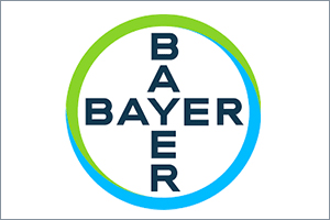 Bayer logo with the word Bayer arranged vertically inside a circular design