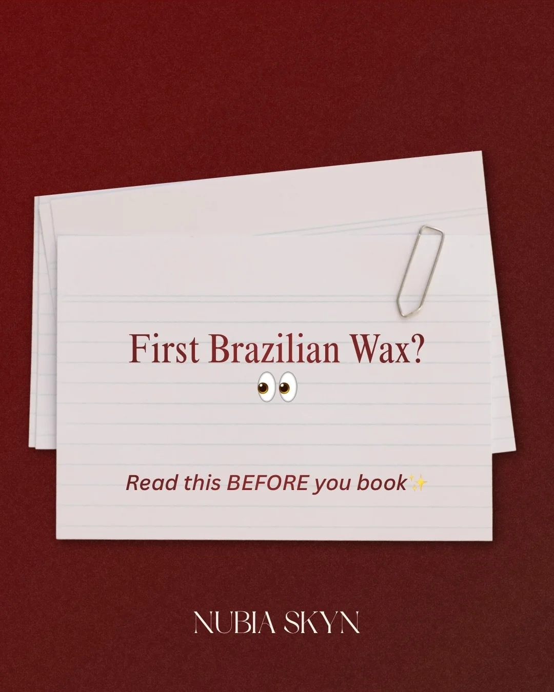 Your first Brazilian, but make it a smooth experience ✨

Everything you need to know before you step into Nubia Skyn is right here 🤍

Think: comfort, care, and results you&rsquo;ll be obsessed with
Save this for later &amp; book when you&rsquo;re re
