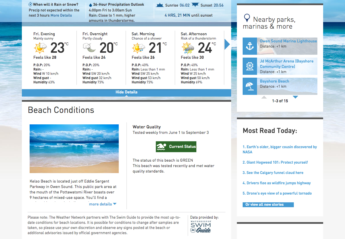 Waterkeeper Swim Guide and The Weather Network announce new partnership to help you plan a better day at the beach
