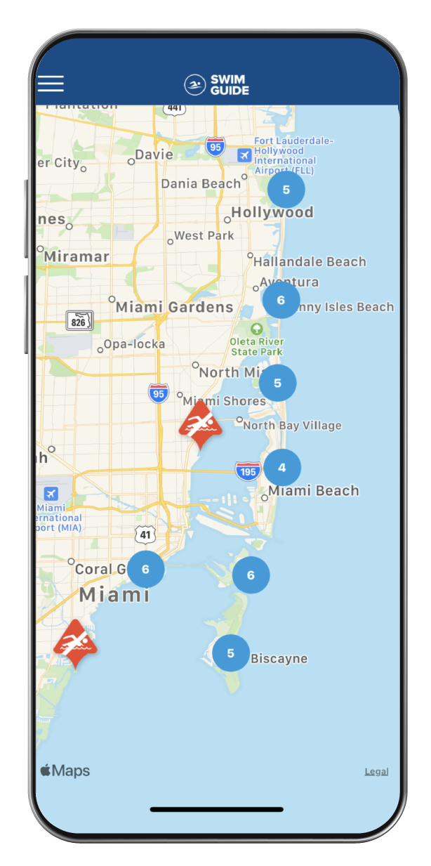 Swim Guide mobile app: Beach map