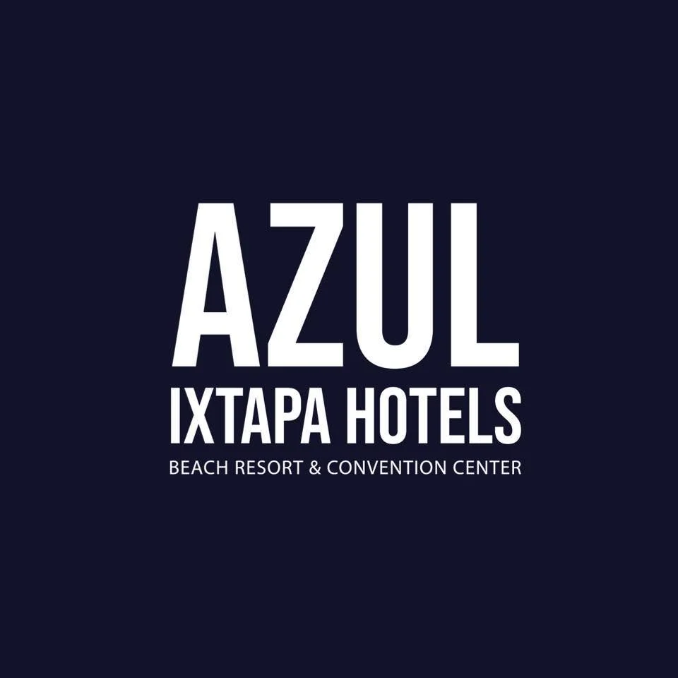 Logo de hotel en color azul con texto en blanco que dice 'AZUL Ixtapa Hotels Beach Resort & Convention Center'.