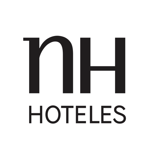 Logotipo de NH Hoteles en color negro sobre fondo blanco.