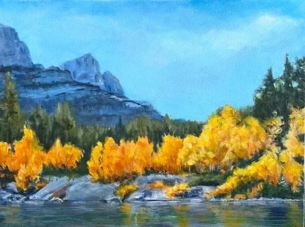 Autumn on the Canmore Canal -                     acrylic 12x16