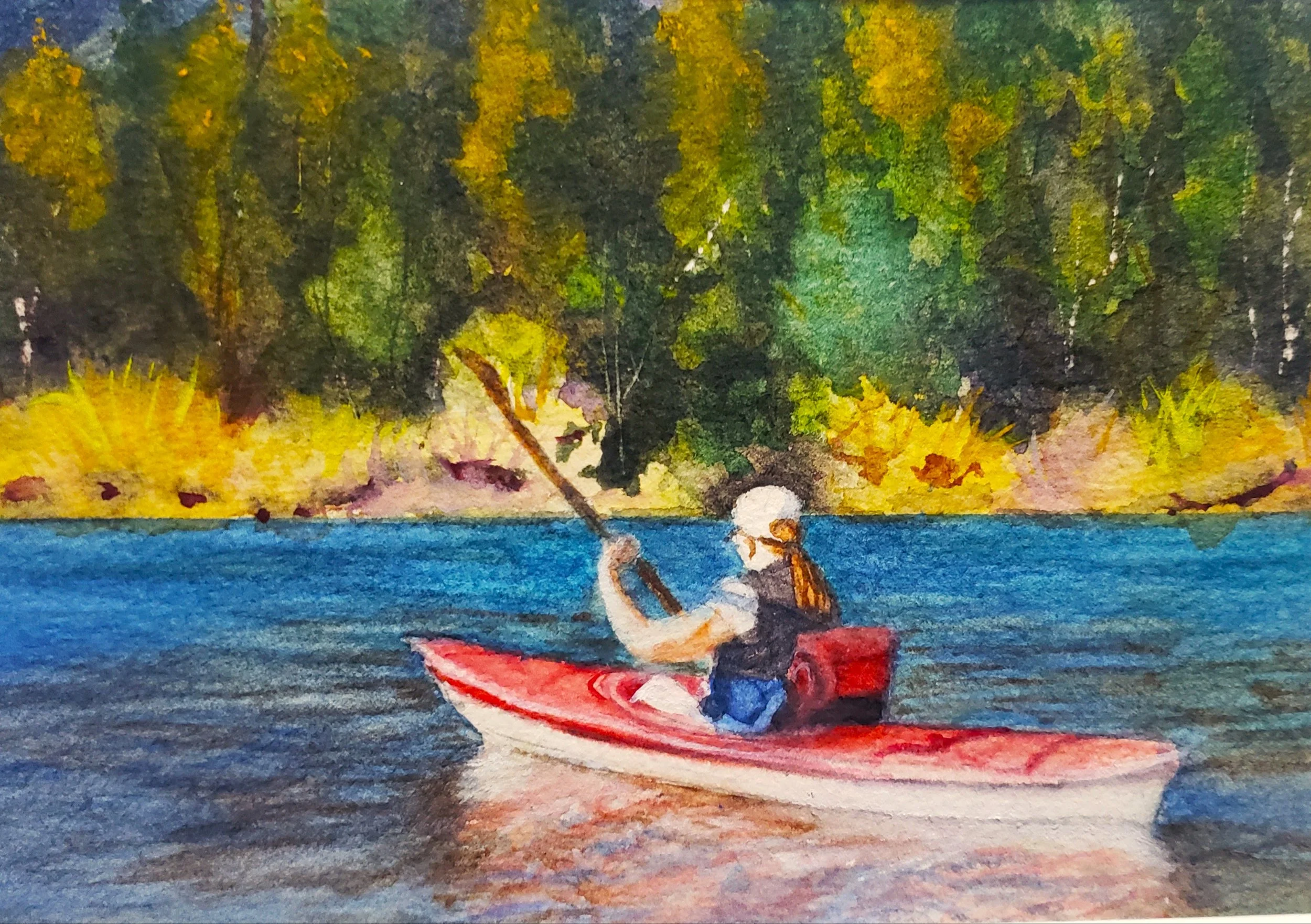 Kayaking on the Bow 5x7" watercolour