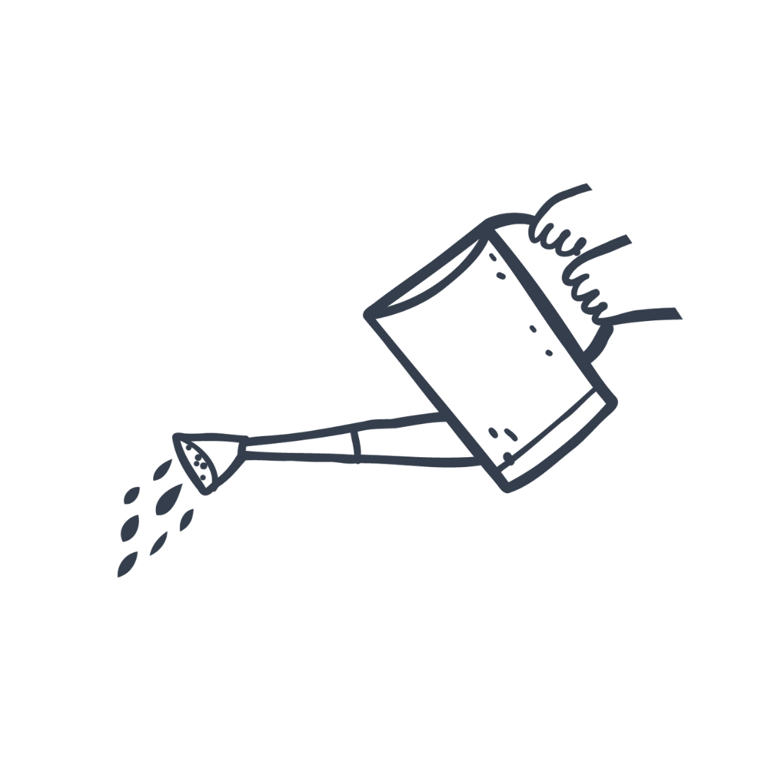 Line drawing of a watering can pouring water.