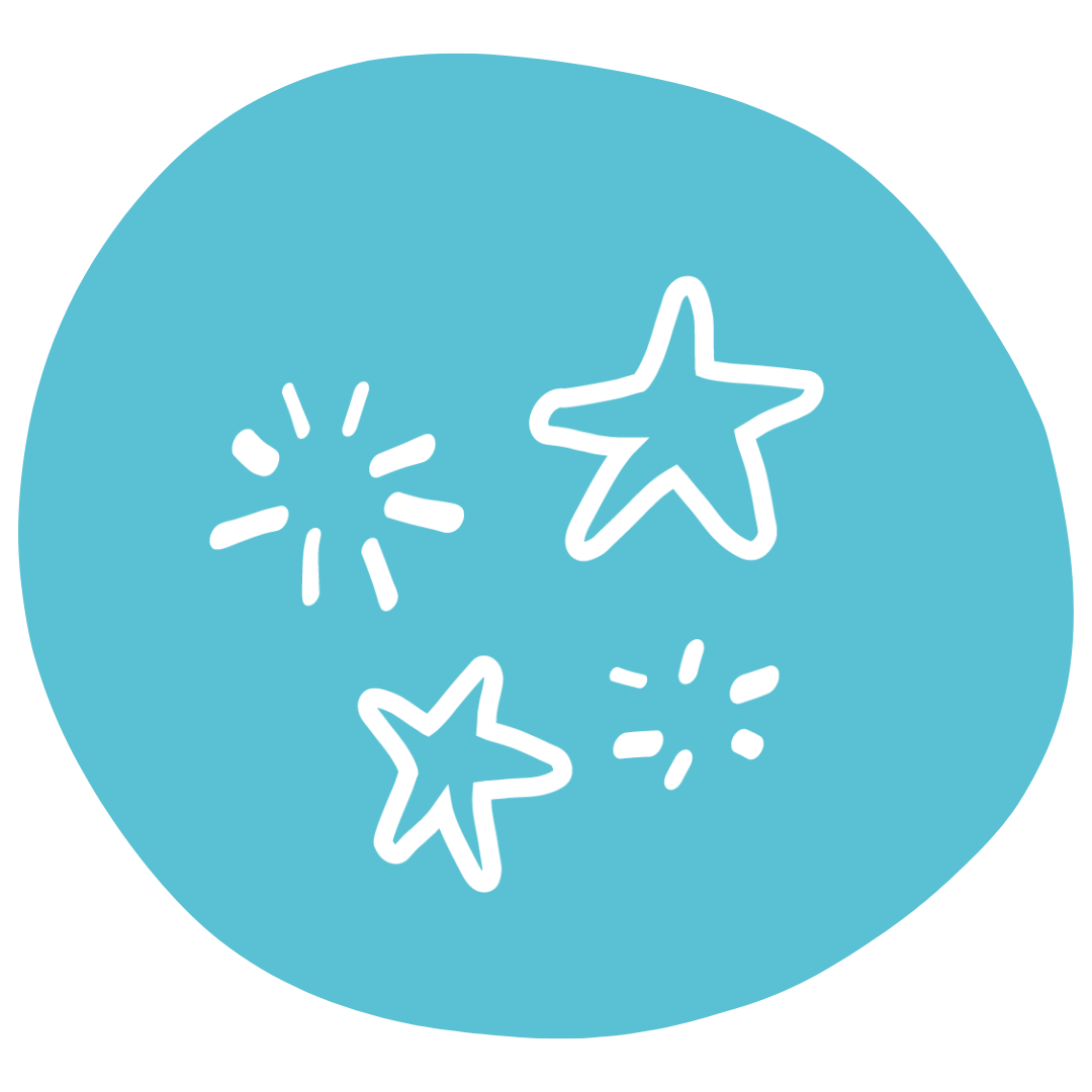 Organic light blue circle with a cluster of star icons in centre