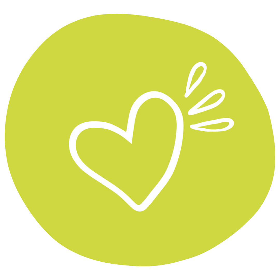 Organic lime green circle with a heart icon in the centre