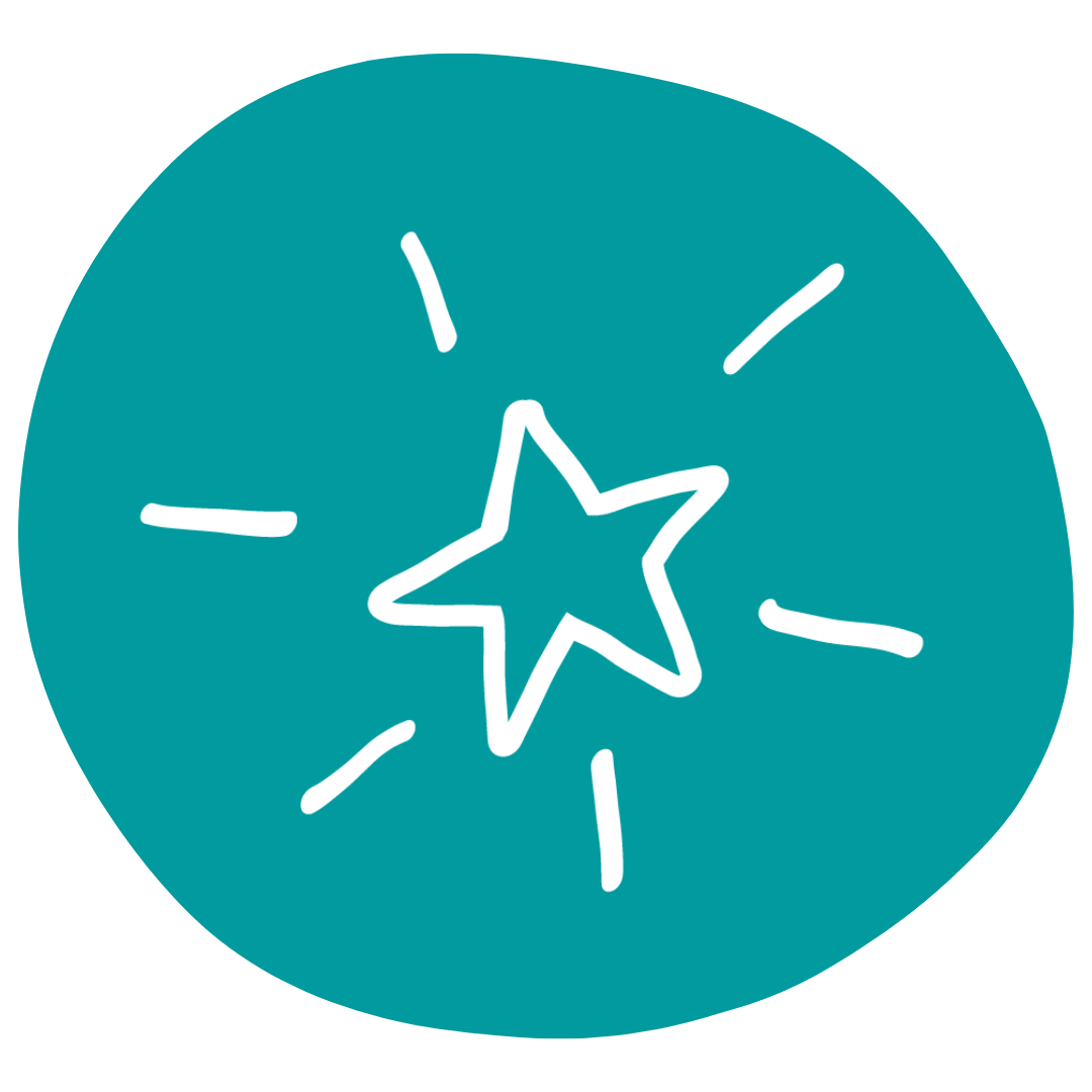 Organic teal circle with a star icon in the centre