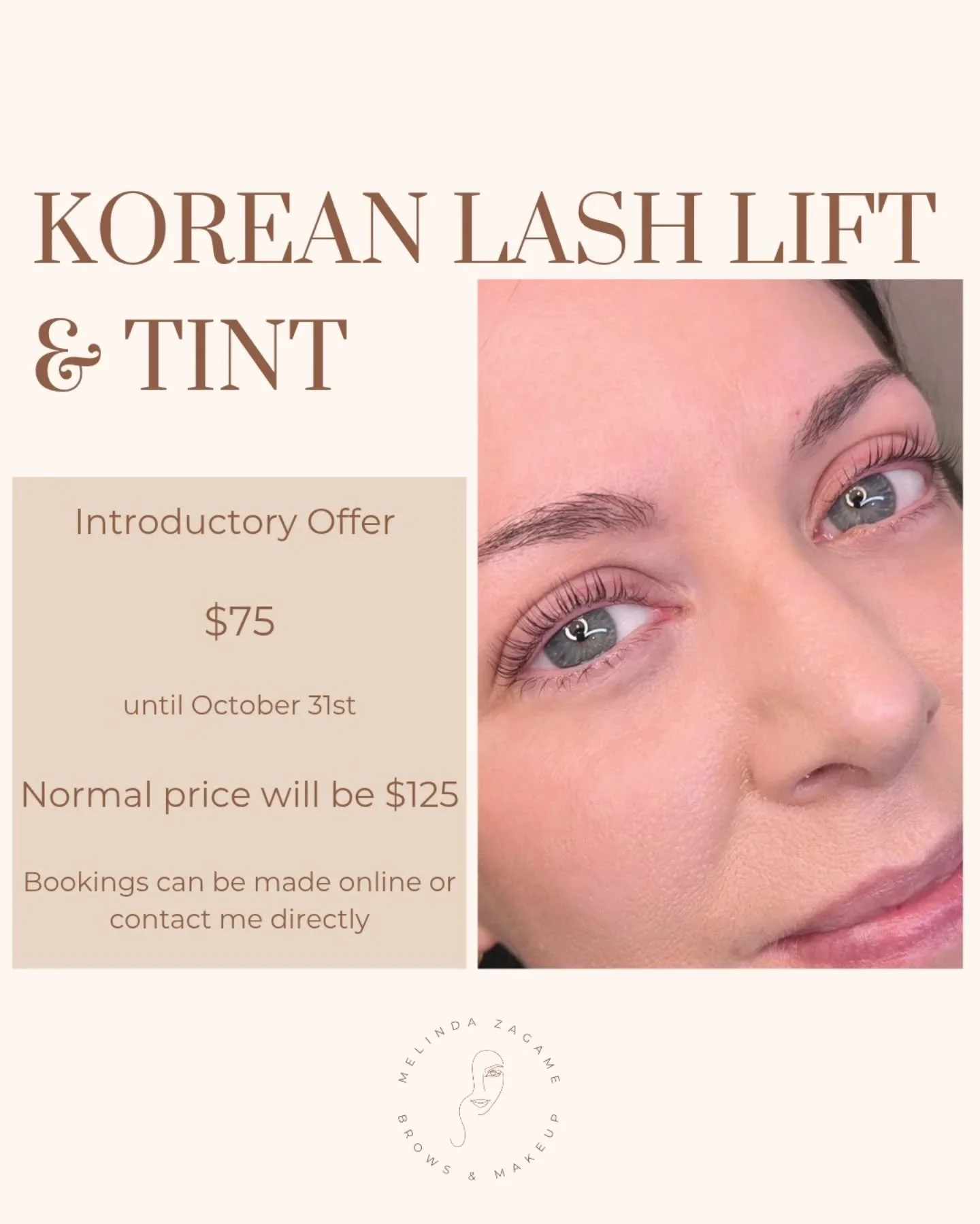 KOREAN LASH LIFT INTRODUCTORY OFFER ✨✨

You can now book in for your Korean Lash Lift at Melinda Zagame Brows and Makeup! I'm so excited to now offer this service and for a limited time its available at the introductory price of $75. 

Why choose to 