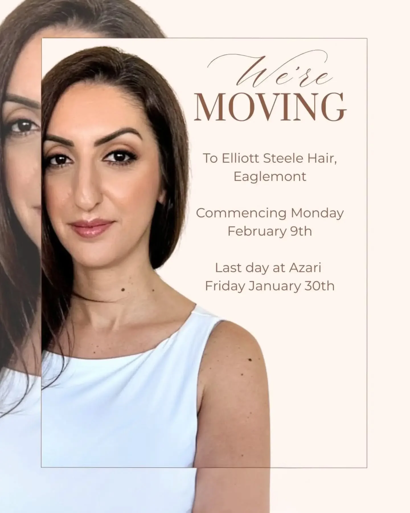 IN CASE YOU MISSED IT...... As of February 9th we have a new home! We are relocating to Elliott Steele in Eaglemont. This is our last week at Azari, our last day will be this Friday January 30th. 

Thank you to everyone that has been a part of my tim