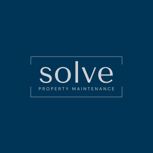 Logo with the word 'solve' and the phrase 'PROPERTY MAINTENANCE' underneath on a dark blue background.
