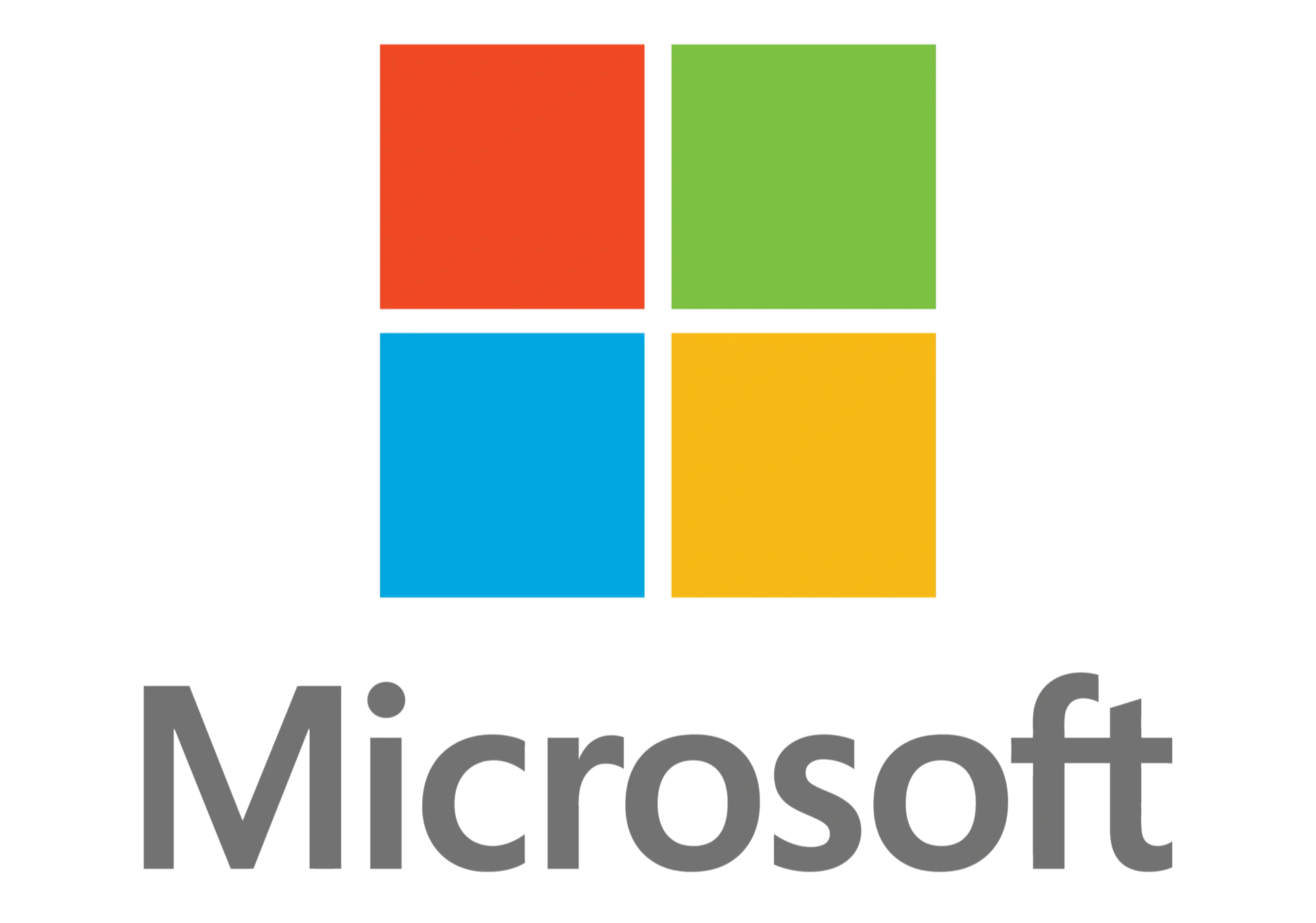Microsoft logo featuring four colored squares (red, green, blue, yellow) above the word 'Microsoft' in gray text.